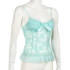 Bowknot lace bustier stitch flower pattern cami top