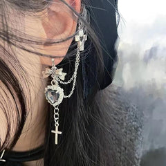 Bowknot heart cross drop earrings