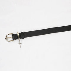 Cross buckle PU leather adjustable belt