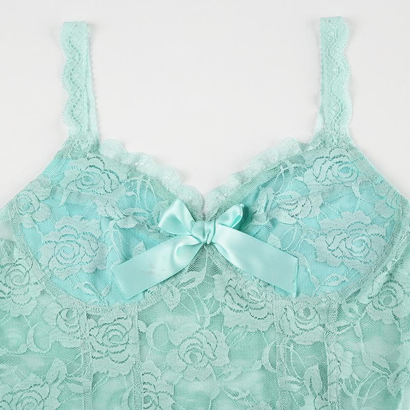 Bowknot lace bustier stitch flower pattern cami top