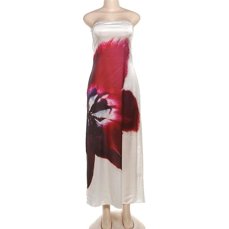 Abstract print buckle tube maxi dress