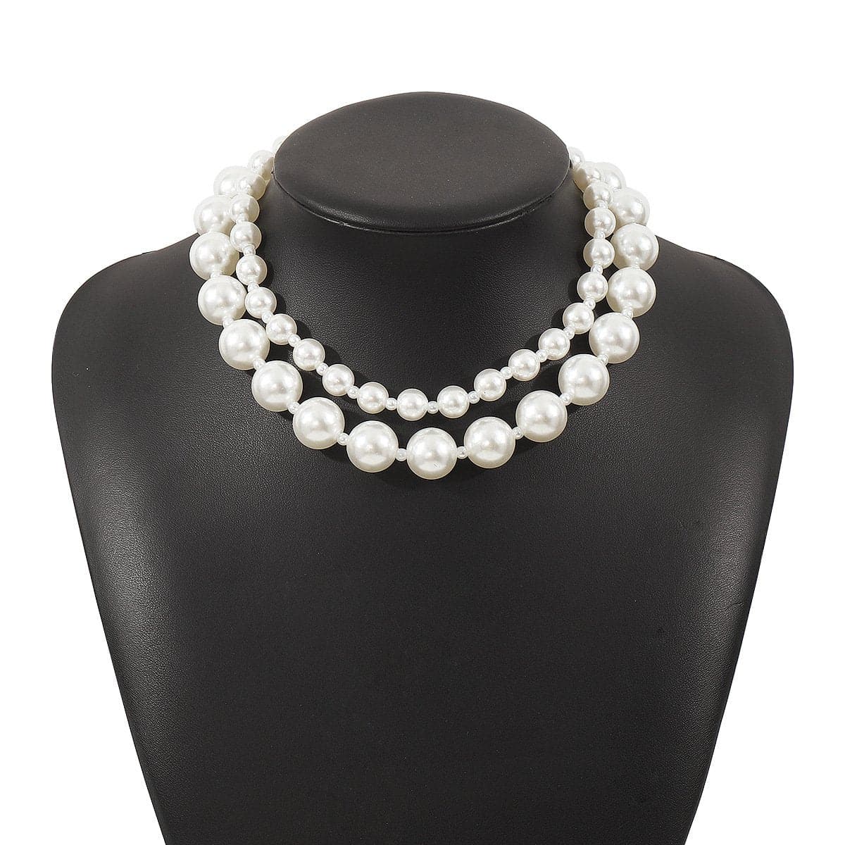 Beaded faux pearl layered choker necklace