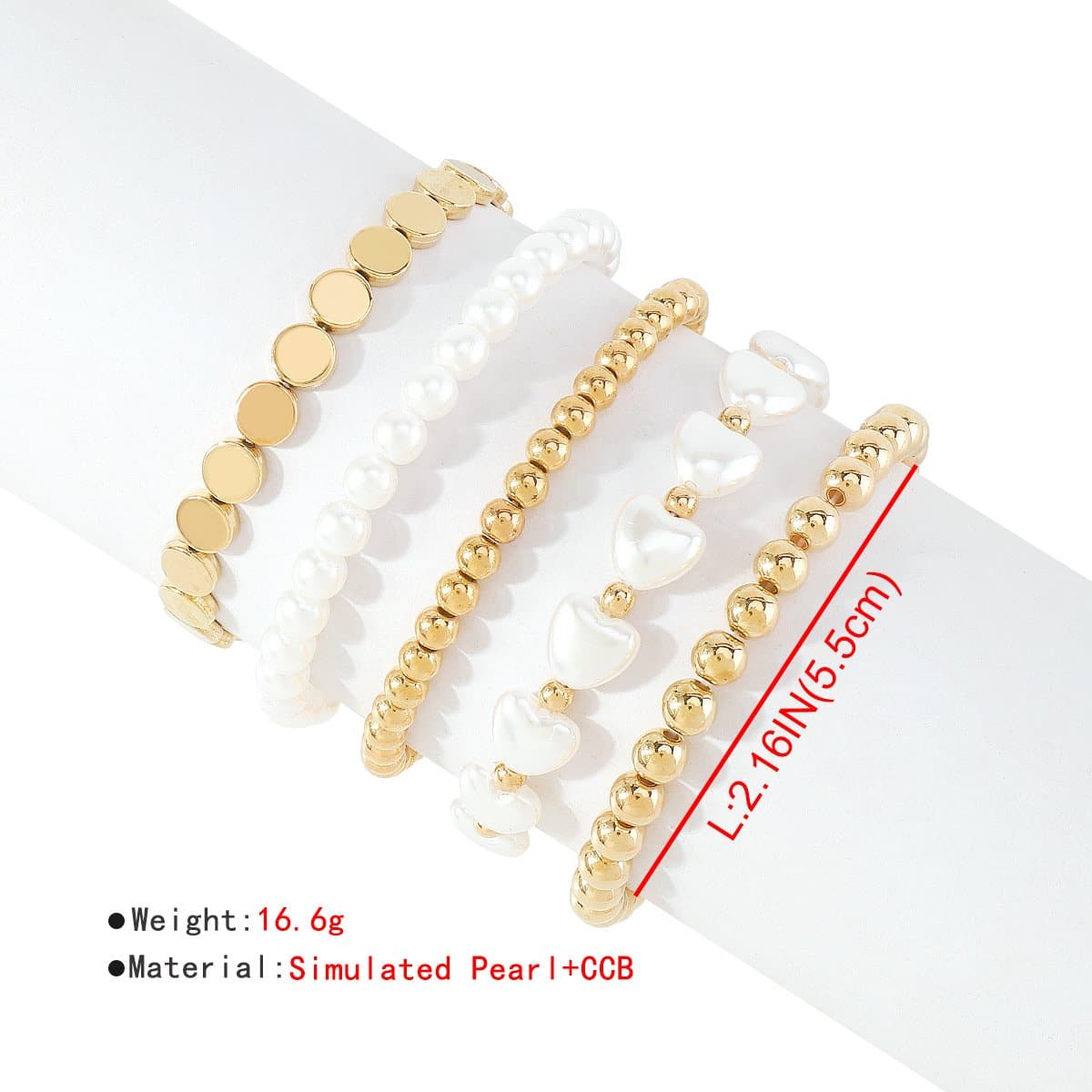 5 pcs faux pearl beaded chain bracelet