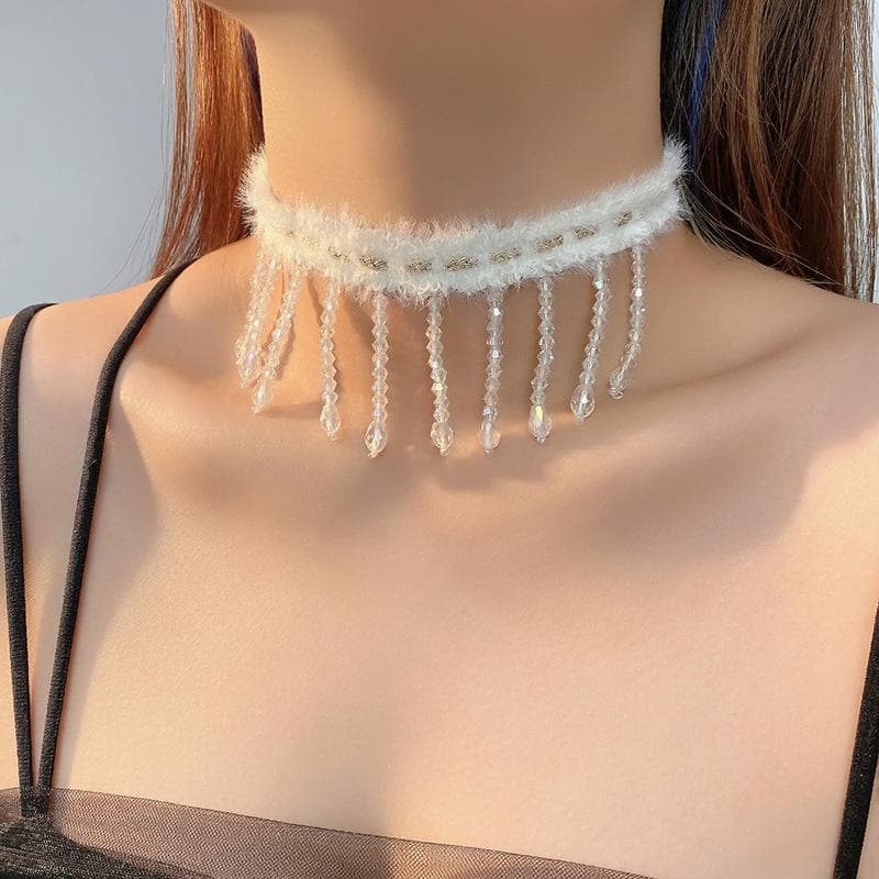 Beaded tassels solid choker necklace