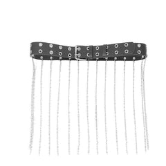 Metal chain tassel hollow out o ring PU leather belt