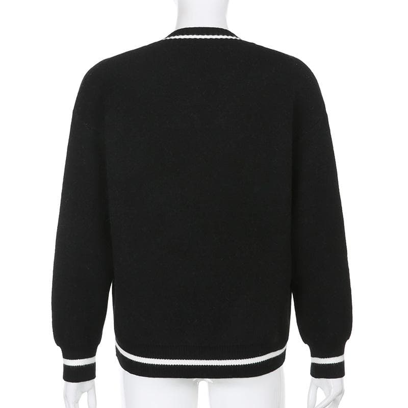 Abstract contrast v neck long sleeve knitted top - Final Sale