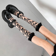 Flowers pattern mesh knee high socks