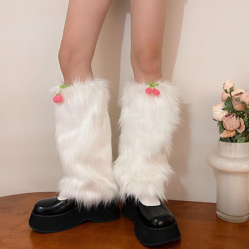 Furry cherry decor leg warmer