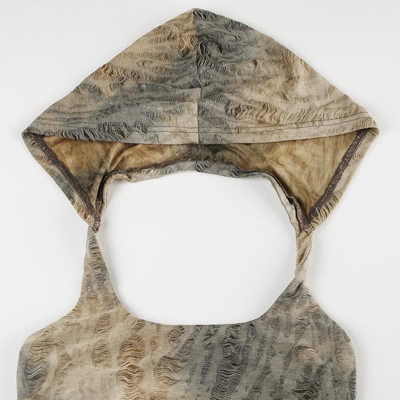 Halter hoodie square neck tie dye top