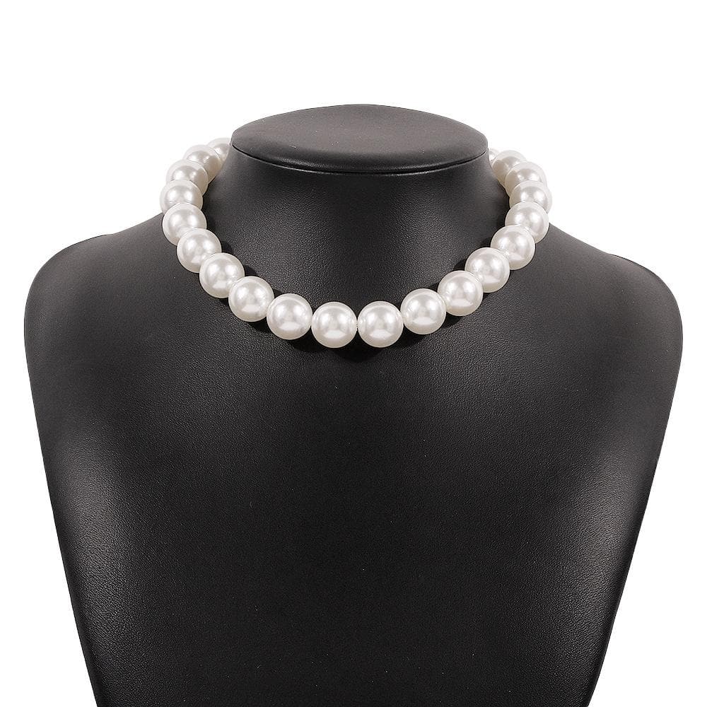 Faux pearl beaded choker necklace