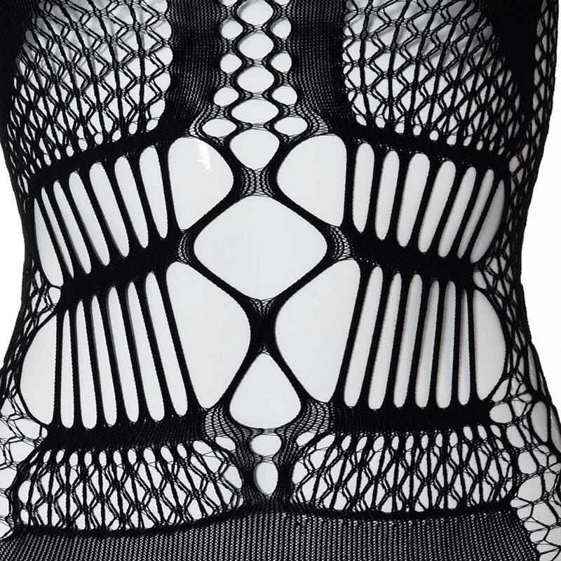 Fishnet long sleeve hollow out see through cut out mini dress