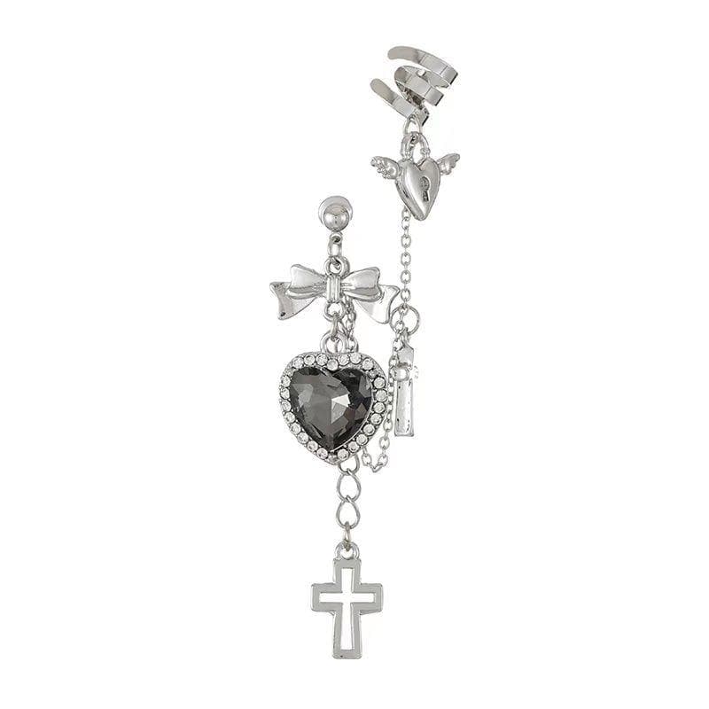 Bowknot heart cross drop earrings