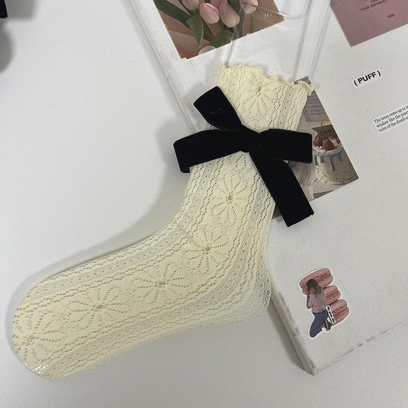 Bowknot contrast lace ruffle socks