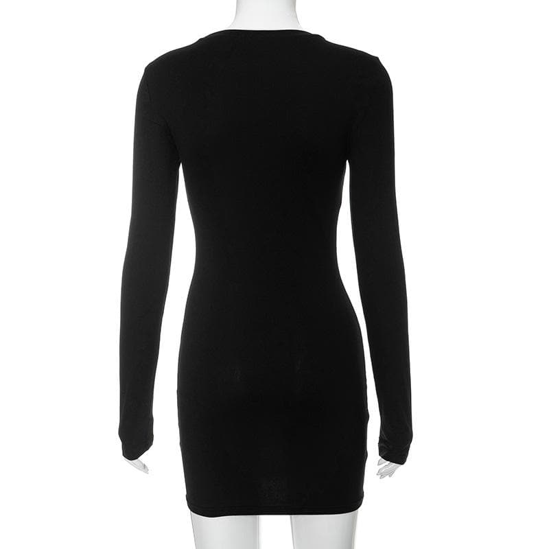 Body print contrast long sleeve round neck mini dress