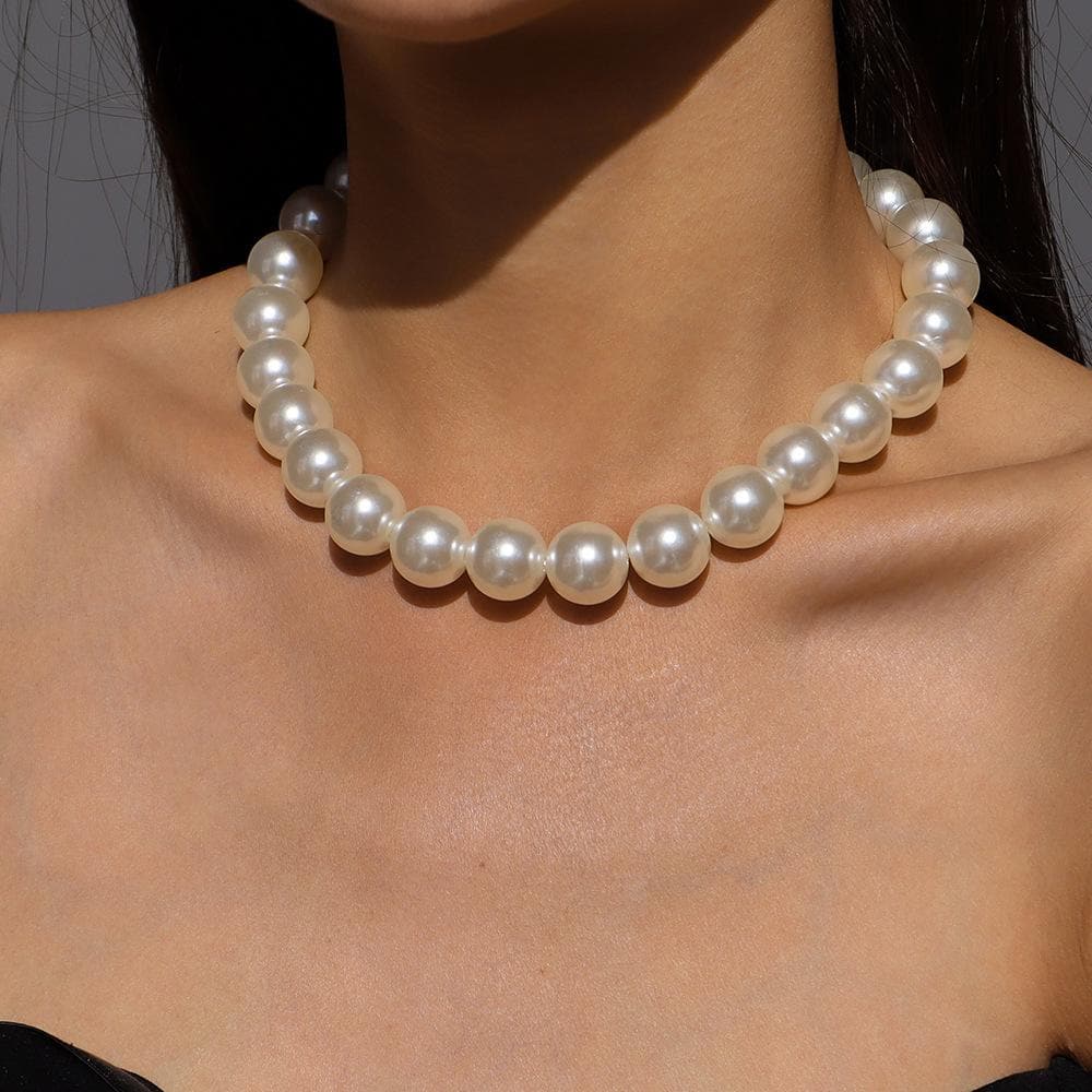 Faux pearl beaded choker necklace