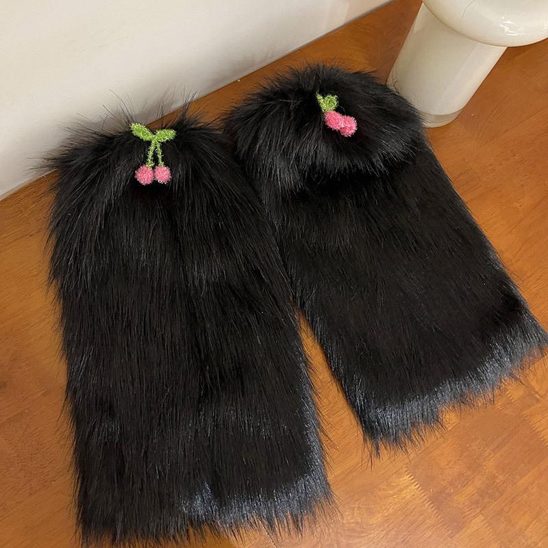 Furry cherry decor leg warmer