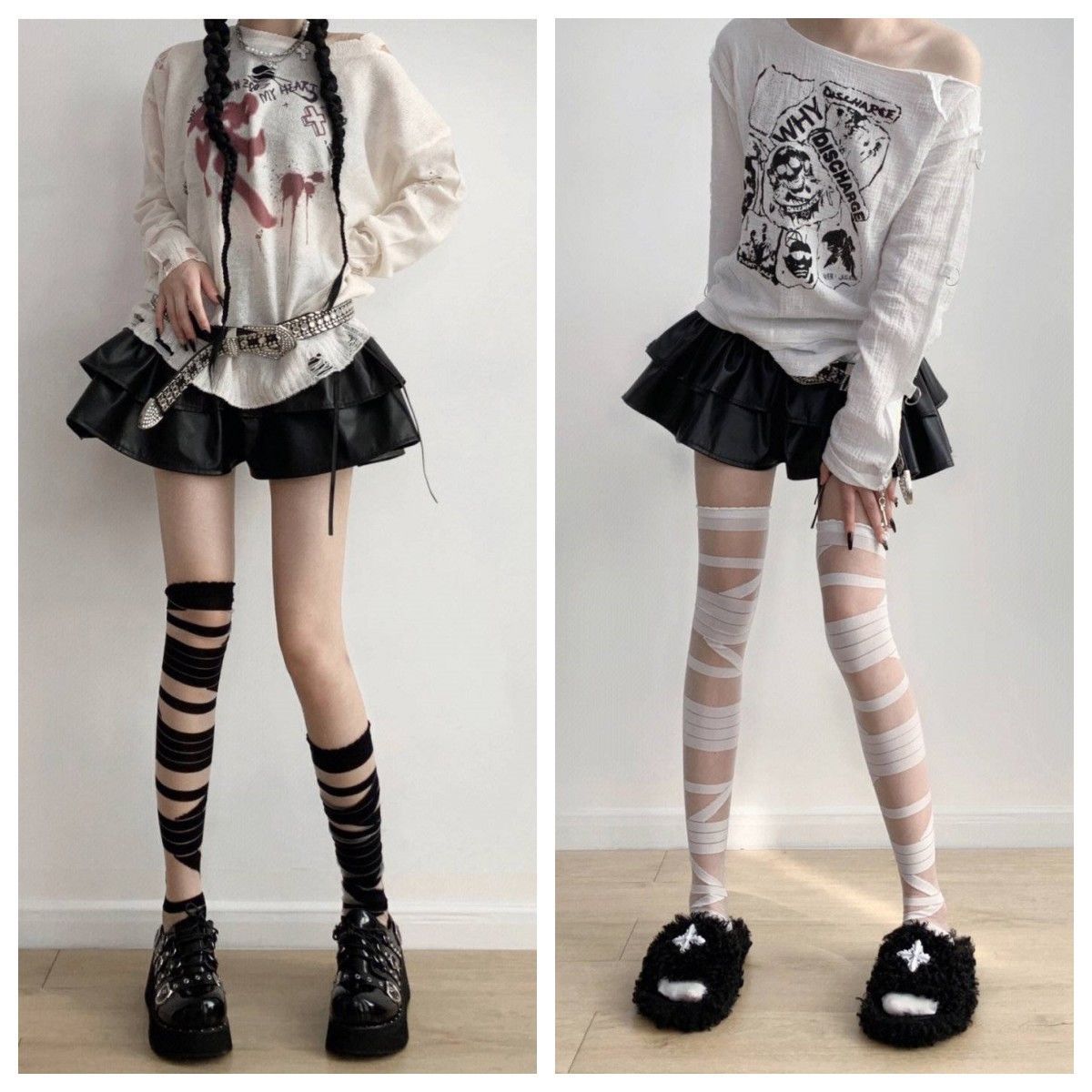 Bandage mesh thigh high socks