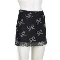 Bowknot print mesh mini skirt