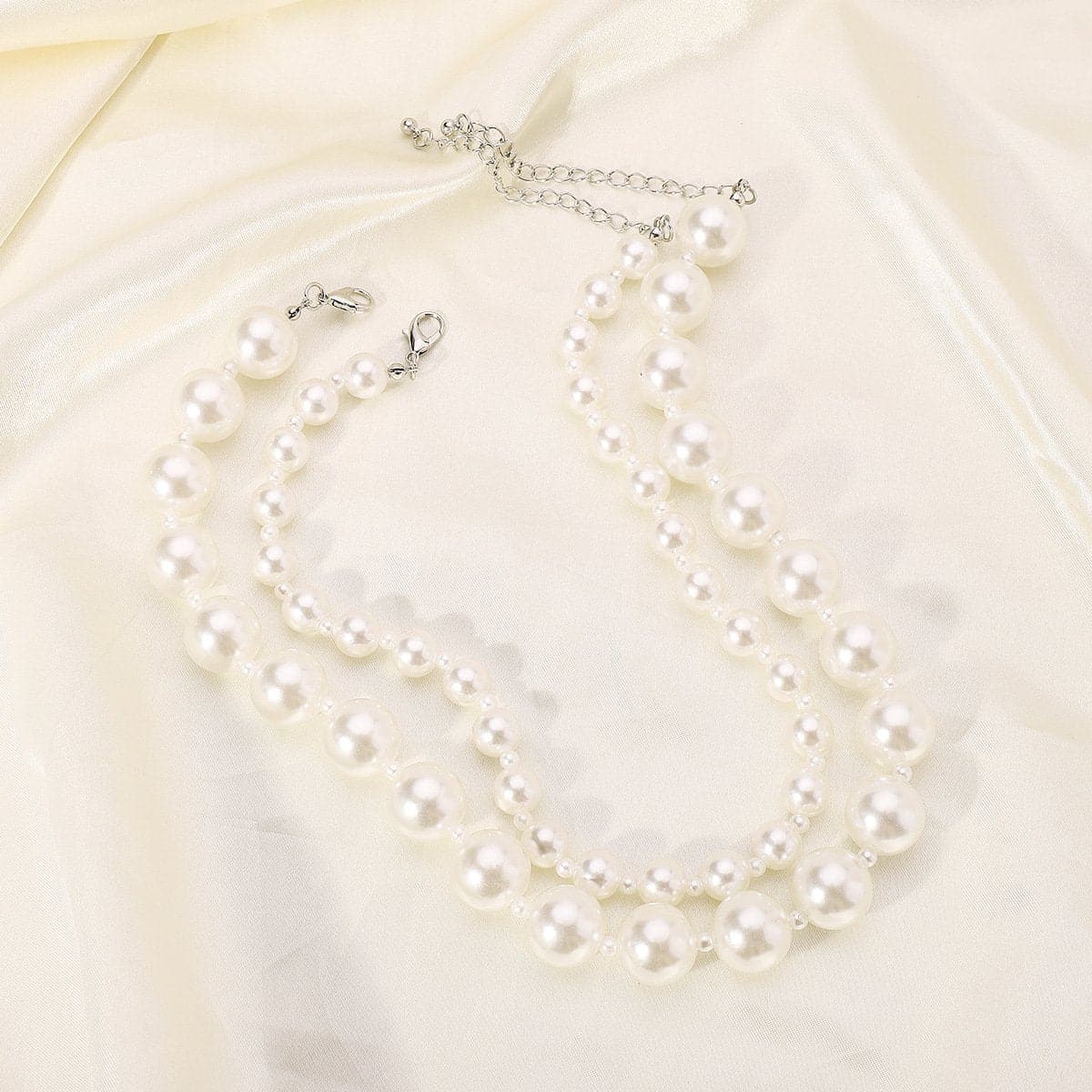 Beaded faux pearl layered choker necklace