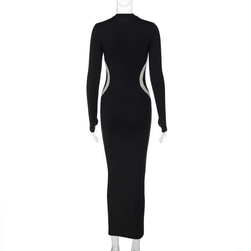 Gloves contrast long sleeve crewneck maxi dress