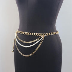 Beaded faux pearl layered waist chain