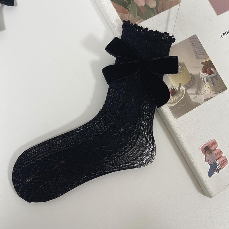 Bowknot contrast lace ruffle socks