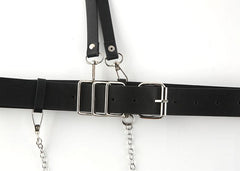 Buckle PU leather metal chain adjustable belt