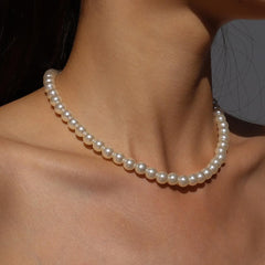 Faux pearl beaded choker necklace