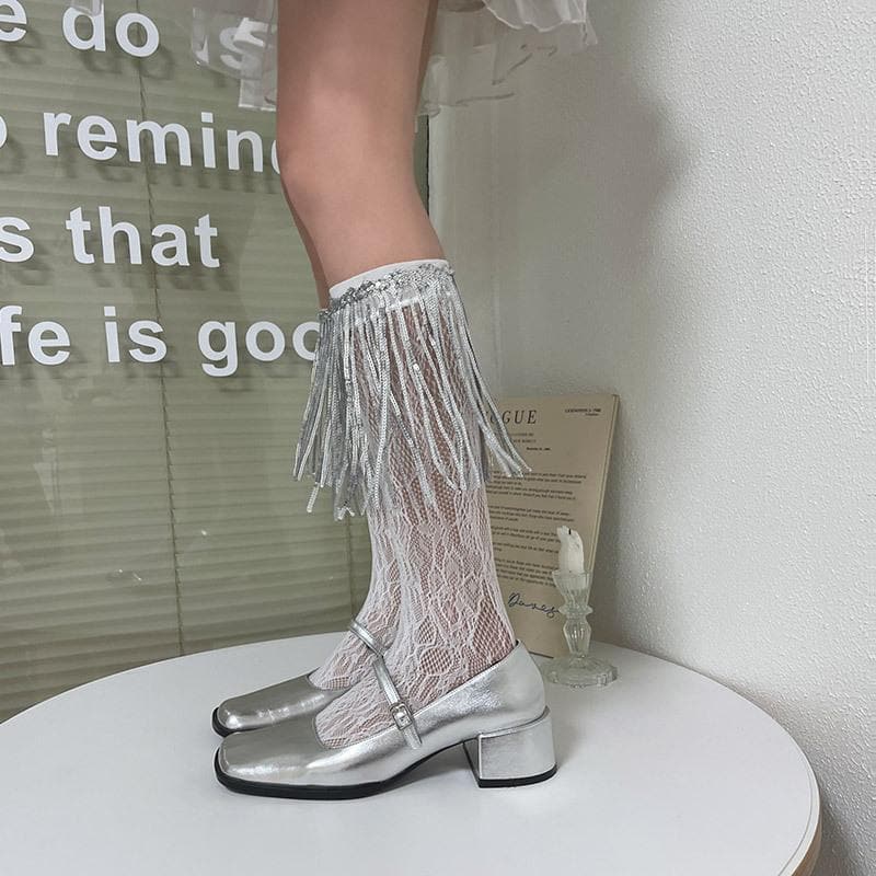 Glitter lace tassels long socks