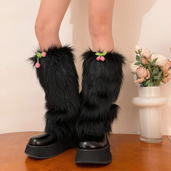 Furry cherry decor leg warmer