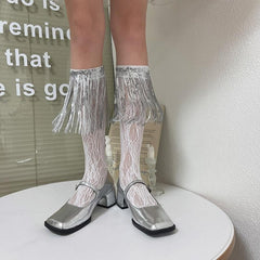 Glitter lace tassels long socks