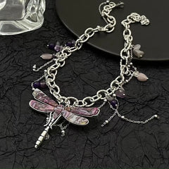 Dragonfly pendant beaded o ring necklace