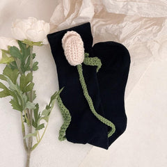 Flower applique medium long socks