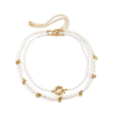 Faux pearl beaded 2 pcs choker necklace