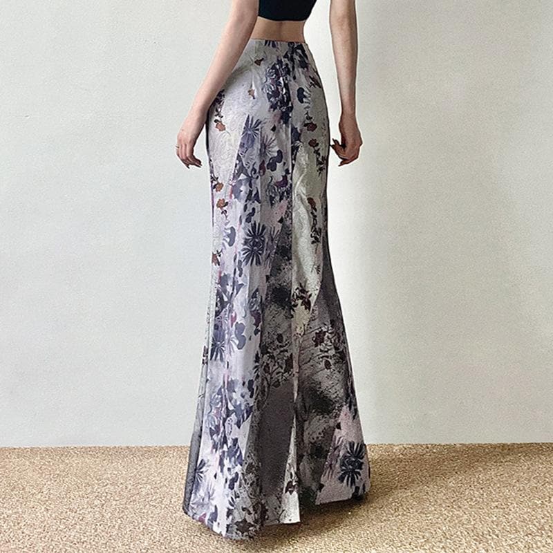 Flower print contrast maxi skirt