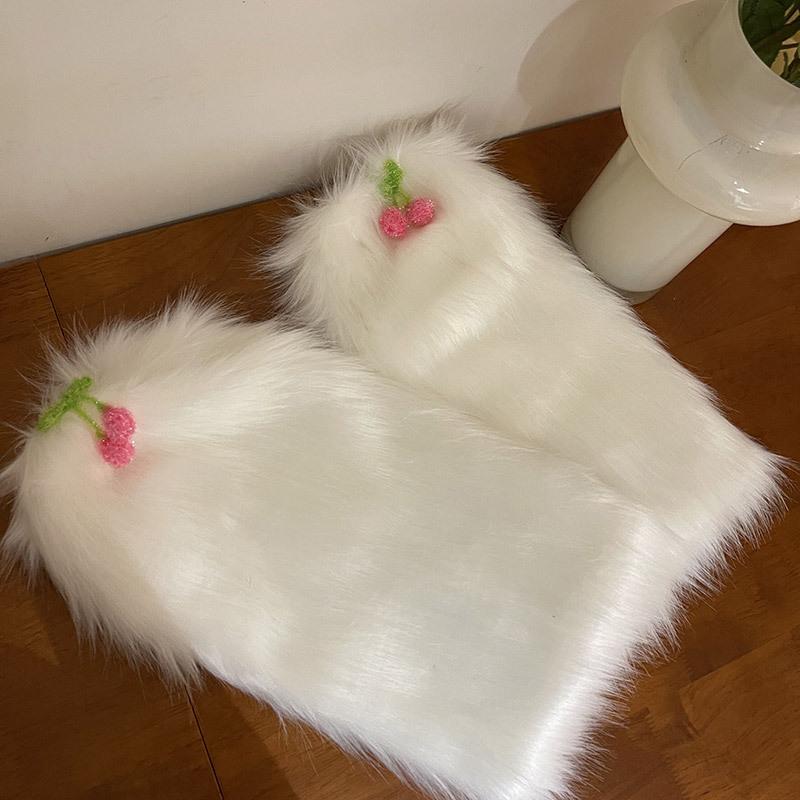 Furry cherry decor leg warmer