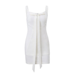 Bowknot solid square neck zip-up sleeveless mini dress