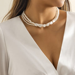 Faux irregular pearl layered choker necklace