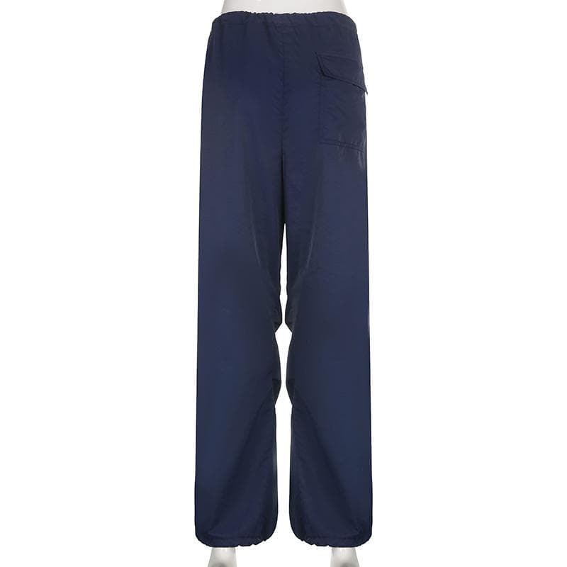 Drawstring solid low rise pocket wide leg baggy pant