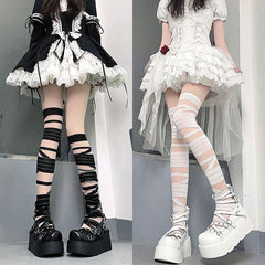 Bandage mesh thigh high socks