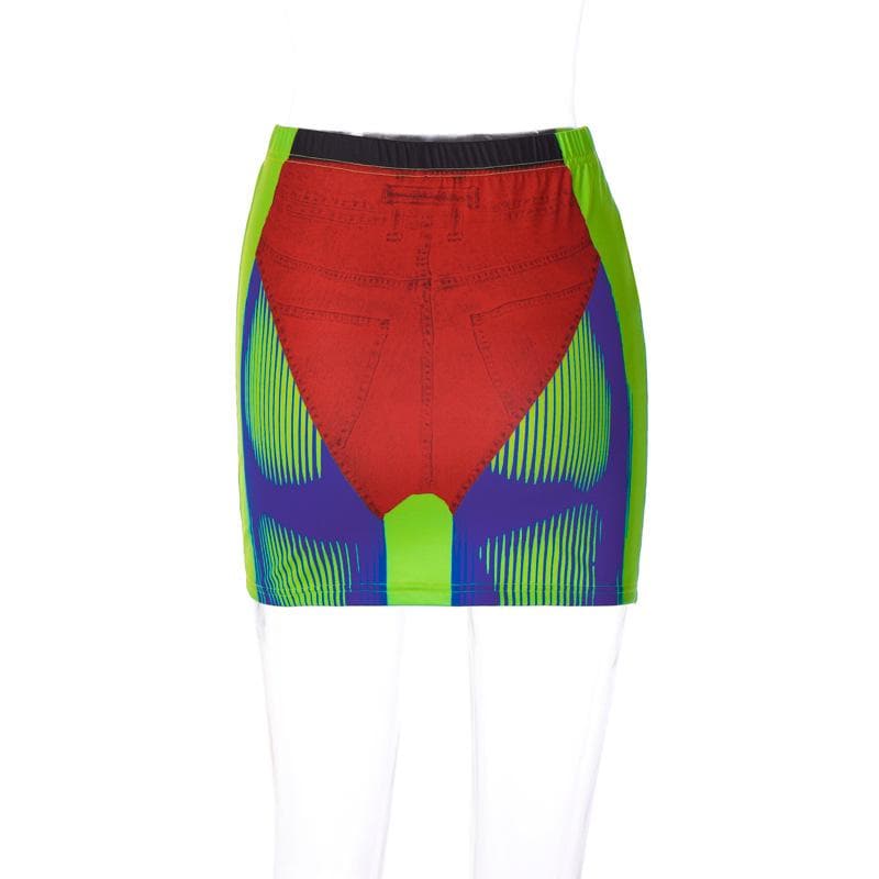 Abstract contrast medium rise mini skirt