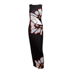 Crewneck hollow out print tank cut out maxi dress