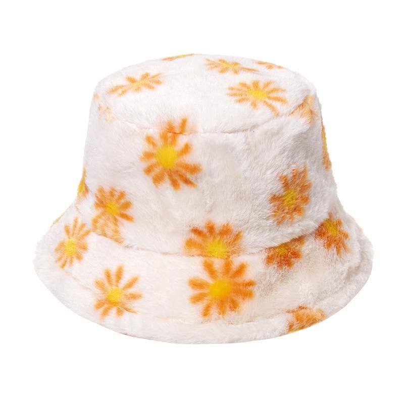 Flower pattern contrast fluffy fisherman bucket hat