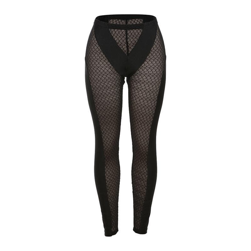 Fishnet mesh solid high rise pant