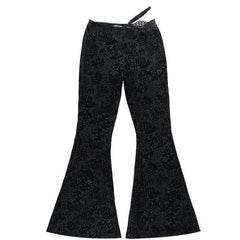 Leopard print lace hem low rise pant