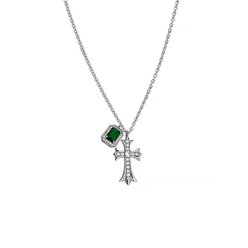 Cross pendant rhinestone chain necklace