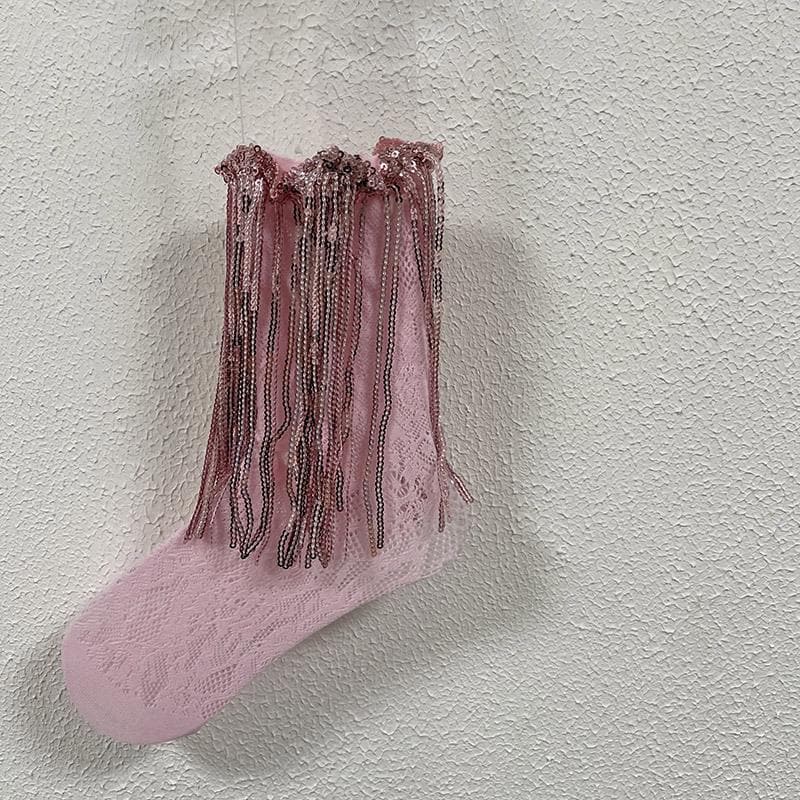 Glitter lace tassels long socks