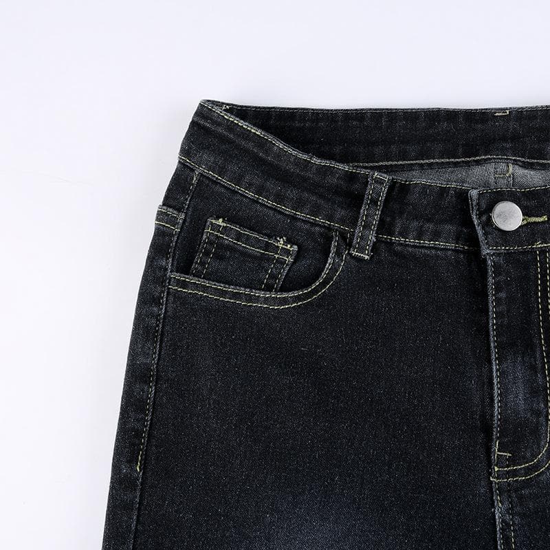 Low rise medium wash pocket button jeans