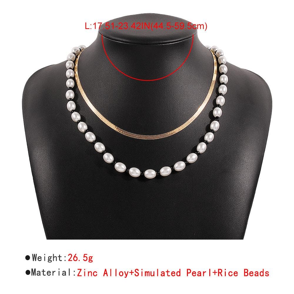 Faux pearl beaded snake chain 2 pcs necklace