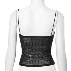 Beaded mesh patchwork backless cami top